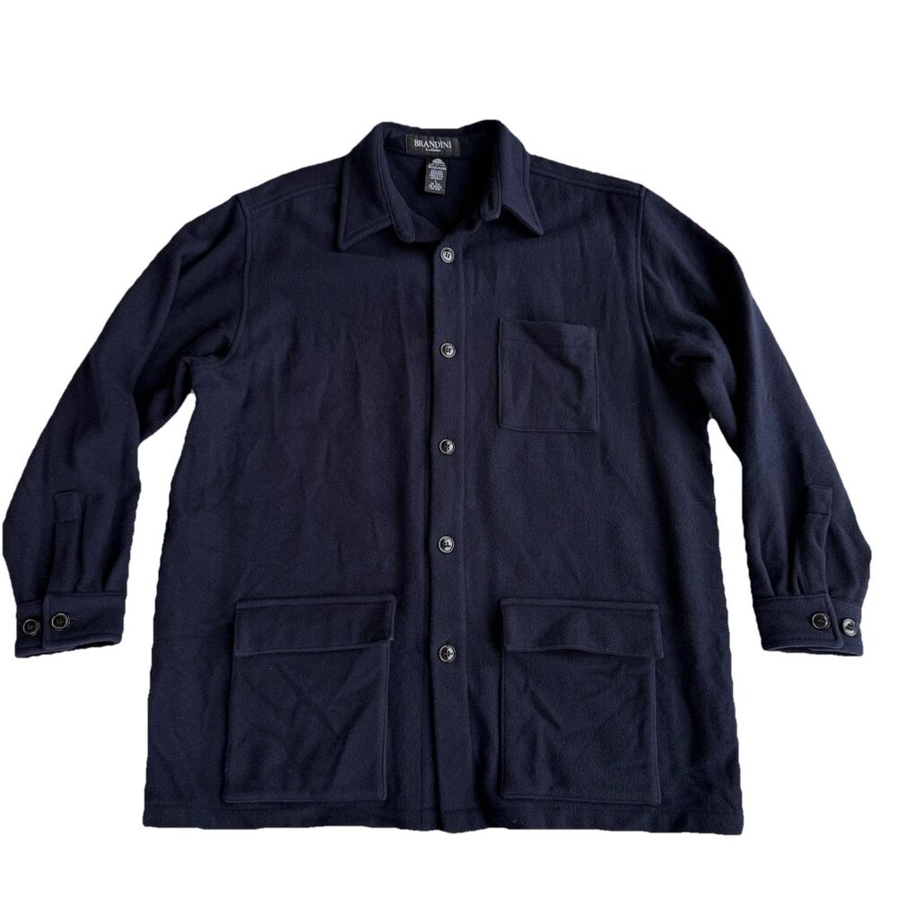 Brandini 100% Pure Wool Heavyweight Buttondown Shacket Blue Mens Large